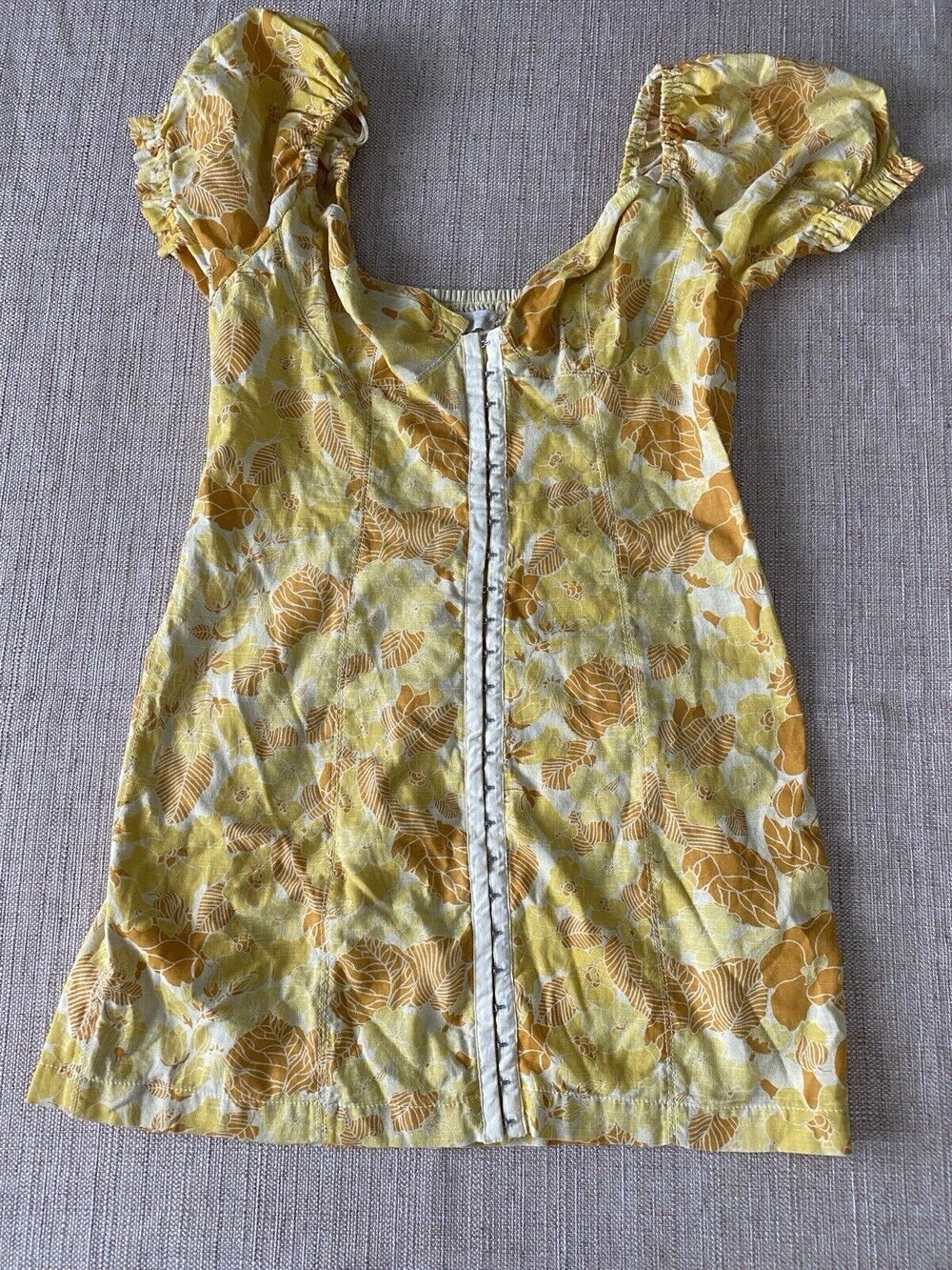 URBAN OUTFITTERS Britney Yellow Floral Puffy Short Sleeves Smock Mini Dress M